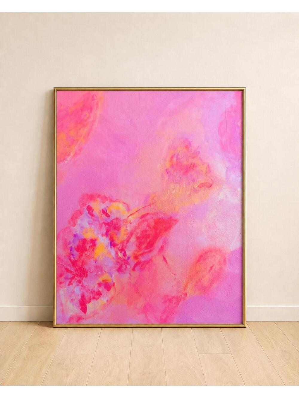 Pink Floral Abstract Art Print, Colorful Modern Wall Art, 8x10